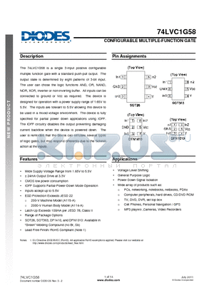 74LVC1G58W6 datasheet - CONFIGURABLE MULTIPLE-FUNCTION GATE