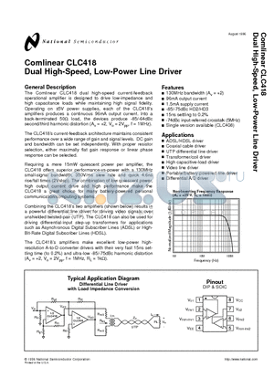 CLC418AJ datasheet - Dual High-Speed, Low-Power Line Driver