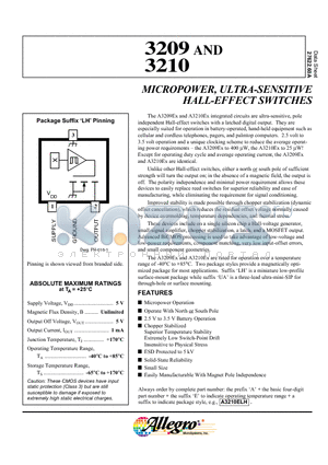 A3209 datasheet - MICROPOWER, ULTRA-SENSITIVE HALL-EFFECT SWITCHES