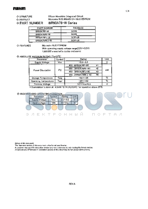 BR93A76FJ-W datasheet - Microwire BUS 8Kbit(512 X 16bit) EEPROM