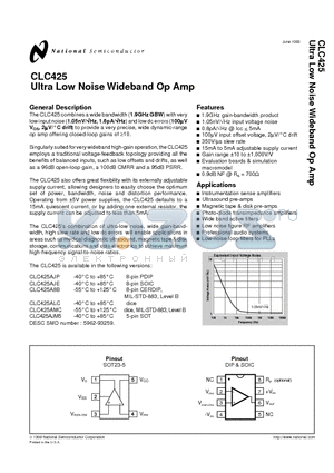 CLC425A8B datasheet - Ultra Low Noise Wideband Op Amp