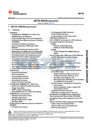 AM1705BPTP4 datasheet - AM1705 ARM Microprocessor