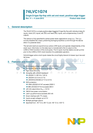 74LVC1G74 datasheet - Single D-type flip-flop with set and reset; positive edge trigger