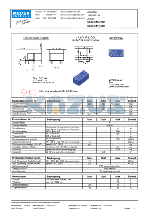 DIL05-2A66-20D_DE datasheet - (deutsch) DIL Reed Relay