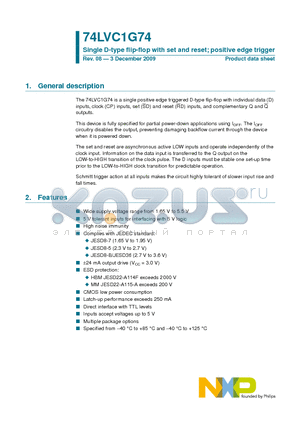 74LVC1G74 datasheet - Single D-type flip-flop with set and reset; positive edge trigger