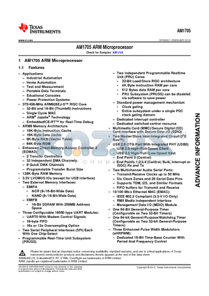 AM1705BPTPD4 datasheet - AM1705 ARM Microprocessor