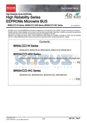 BR93A86RF-WE2 datasheet - High Reliability Series EEPROMs Microwire BUS