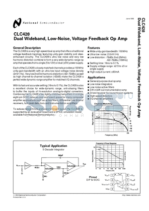 CLC428 datasheet - Dual Wideband, Low-Noise, Voltage Feedback Op Amp
