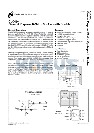 CLC430AJP datasheet - General Purpose 100MHz Op Amp with Disable
