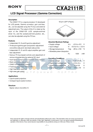 CXA2111R datasheet - LCD Signal Processor (Gamma Correction)