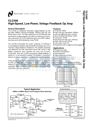 CLC440 datasheet - High-Speed, Low-Power, Voltage Feedback Op Amp