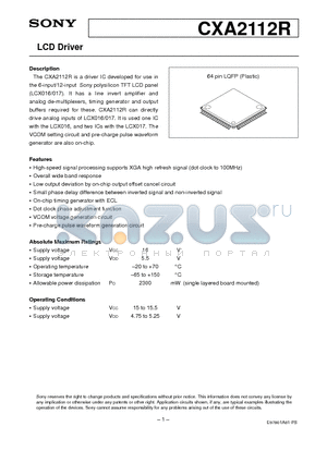 CXA2112 datasheet - LCD Driver