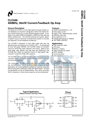 CLC446A8B datasheet - 400MHz, 50mW Current-Feedback Op Amp