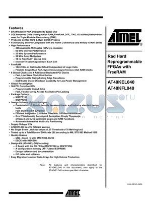 AT40KEL040KW1-E datasheet - Rad Hard Reprogrammable FPGAs with FreeRAM