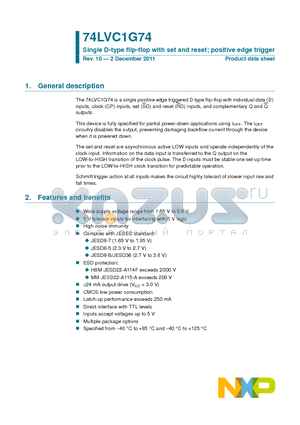 74LVC1G74GF datasheet - Single D-type flip-flop with set and reset; positive edge trigger