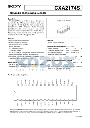 CXA2174 datasheet - US Audio Multiplexing Decoder