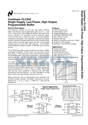 CLC453 datasheet - Comlinear CLC453 Single Supply, Low-Power, High Output, Programmable Buffer
