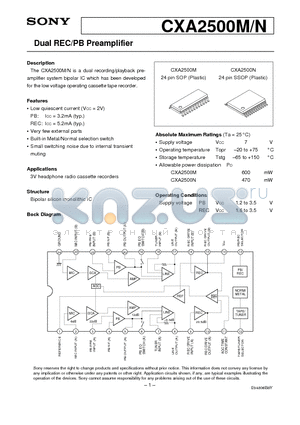CXA2500N datasheet - Dual REC/PB Preamplifier