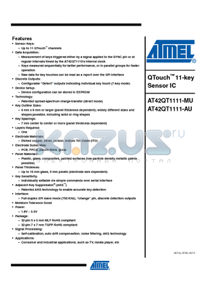 AT42QT1111-AU datasheet - QTouch 11-key Sensor IC