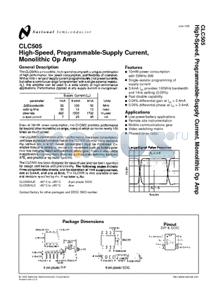 CLC505AJE datasheet - High-Speed, Programmable-Supply Current, Monolithic Op Amp