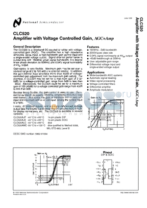 CLC520ALC datasheet - Amplifier with Voltage Controlled Gain, AGCAmp