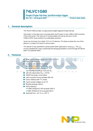 74LVC1G80GM datasheet - Single D-type flip-flop; positive-edge trigger