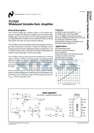 CLC522AJP datasheet - Wideband Variable-Gain Amplifier