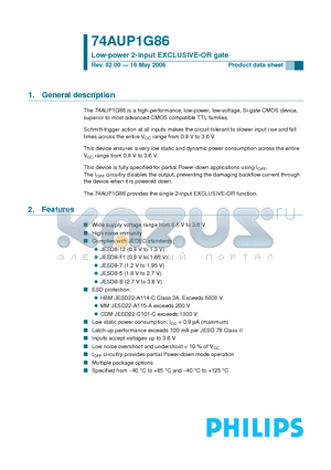 74LVC1G86GF datasheet - Low-power 2-input EXCLUSIVE-OR gate