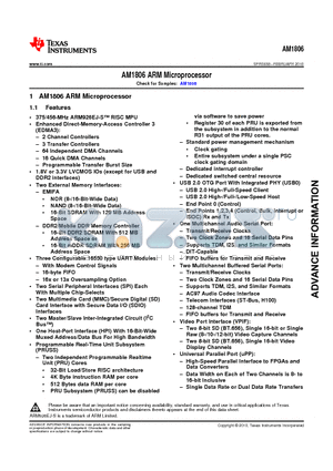 AM1806BZWT3 datasheet - AM1806 ARM Microprocessor