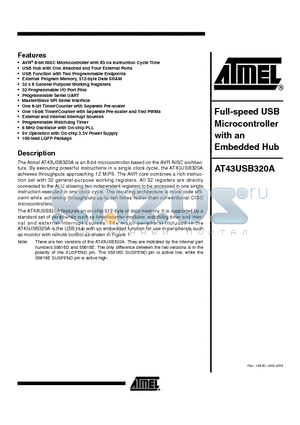 AT43USB320A-AC datasheet - Full-speed USB Microcontroller with an Embedded Hub