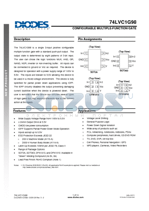 74LVC1G98Z4 datasheet - CONFIGURABLE MULTIPLE-FUNCTION GATE