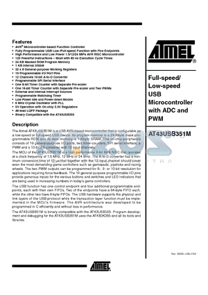 AT43USB351M datasheet - Full-speed/Low-speed USB Microcontroller with ADC and PWM