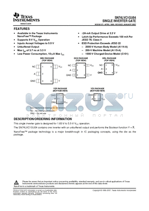 74LVC1GU04DBVRE4 datasheet - SINGLE INVERTER GATE