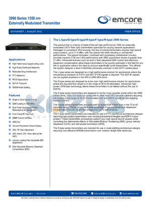 3998-0DA1-11012 datasheet - 1550 nm Externally Modulated Transmitter