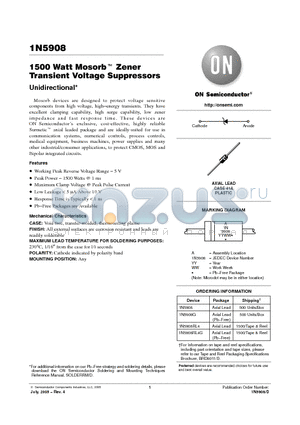 1N5908 datasheet - 1500 Watt Mosorb TM Zener Transient Voltage Suppressors