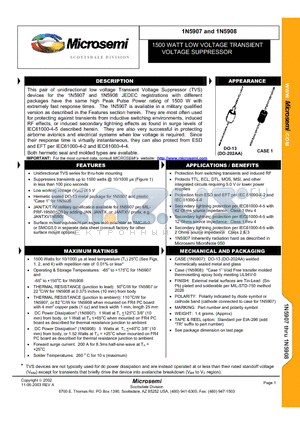 1N5908TR datasheet - 1500 WATT LOW VOLTAGE TRANSIENT VOLTAGE SUPPRESSOR