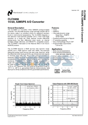 CLC5958 datasheet - 14-bit, 52MSPS A/D Converter
