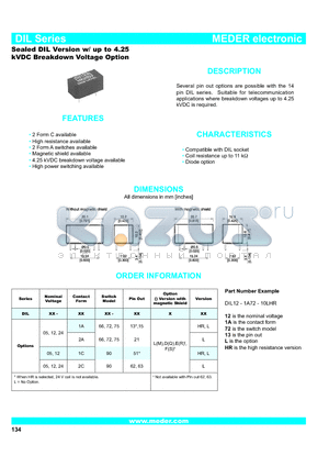 DIL12-1C72-13EL datasheet - Sealed DIL Version w/ up to 4.25 kVDC Breakdown Voltage Option
