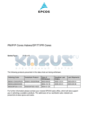 B65651-W-R30 datasheet - PM/P/P Cores Halves/EP/TT/PR Cores