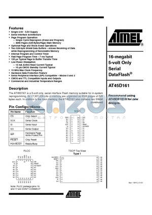 AT45D161-JI datasheet - 16-megabit 5-volt Only Serial DataFlasH