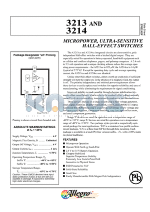 A3213EUA-T datasheet - MICROPOWER, ULTRA-SENSITIVE HALL-EF FECT SWITCHES