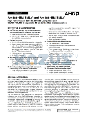 AM186EM-40KI/W datasheet - High Performance, 80C186-/80C188-Compatible and 80L186-/80L188-Compatible, 16-Bit Embedded Microcontrollers