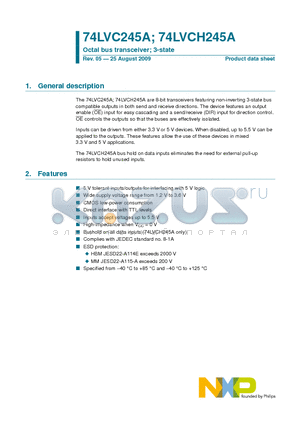 74LVC245A datasheet - Octal bus transceiver; 3-state