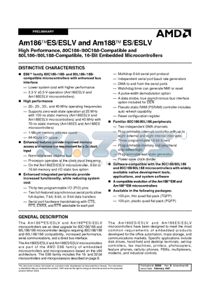 AM186ES-20KCW datasheet - High Performance, 80C186-/80C188-Compatible and 80L186-/80L188-Compatible, 16-Bit Embedded Microcontrollers