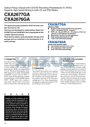 CXA2676GA datasheet - Optical Pickup Chipset with CD/DVD Recording Photodetector IC (PDIC) Supports High-Speed Writing to both CD and DVD Media