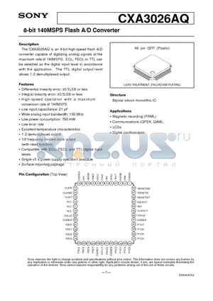 CXA3026AQ datasheet - 8-bit 140MSPS Flash A/D Converter