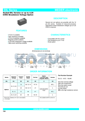 DIL12-2C72-15FHR datasheet - Sealed DIL Version w/ up to 4.25 kVDC Breakdown Voltage Option