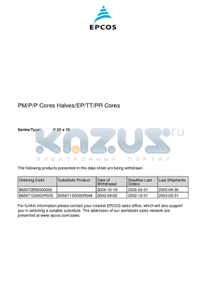 B65671-800-A48 datasheet - PM/P/P Cores Halves/EP/TT/PR Cores