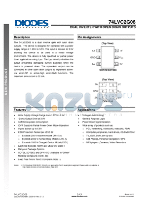 74LVC2G06 datasheet - DUAL INVERTER WITH OPEN DRAIN OUTPUTS
