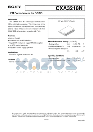 CXA3218N datasheet - FM Demodulator for BS/CS